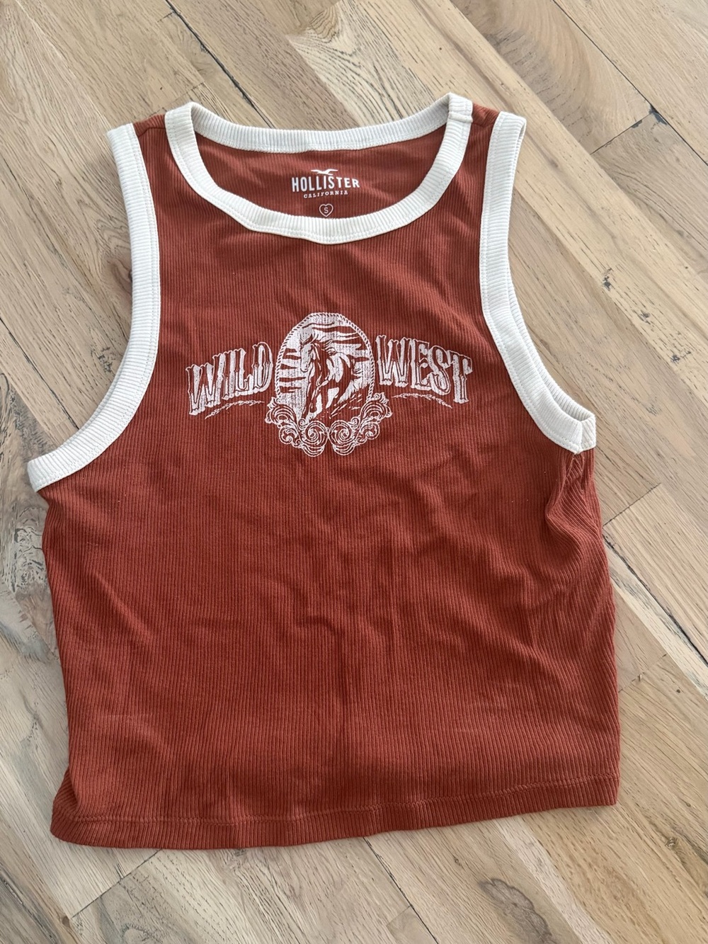 Hollister Rust Tank with White Trim and 'Wild West' Graphic | S